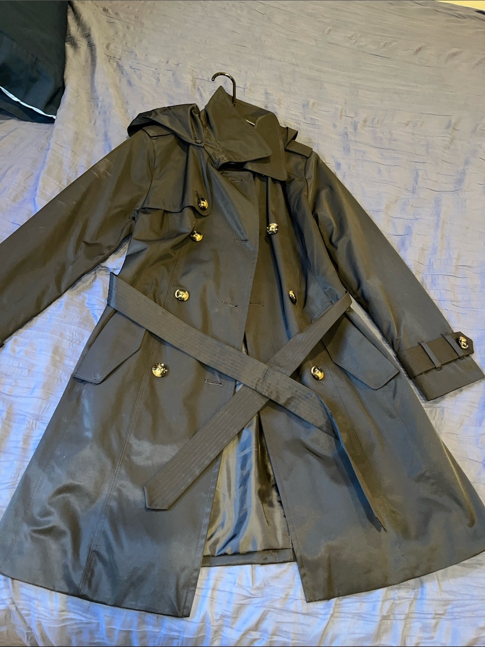London Fog Black Double-Breasted Trench Coat with Belt
